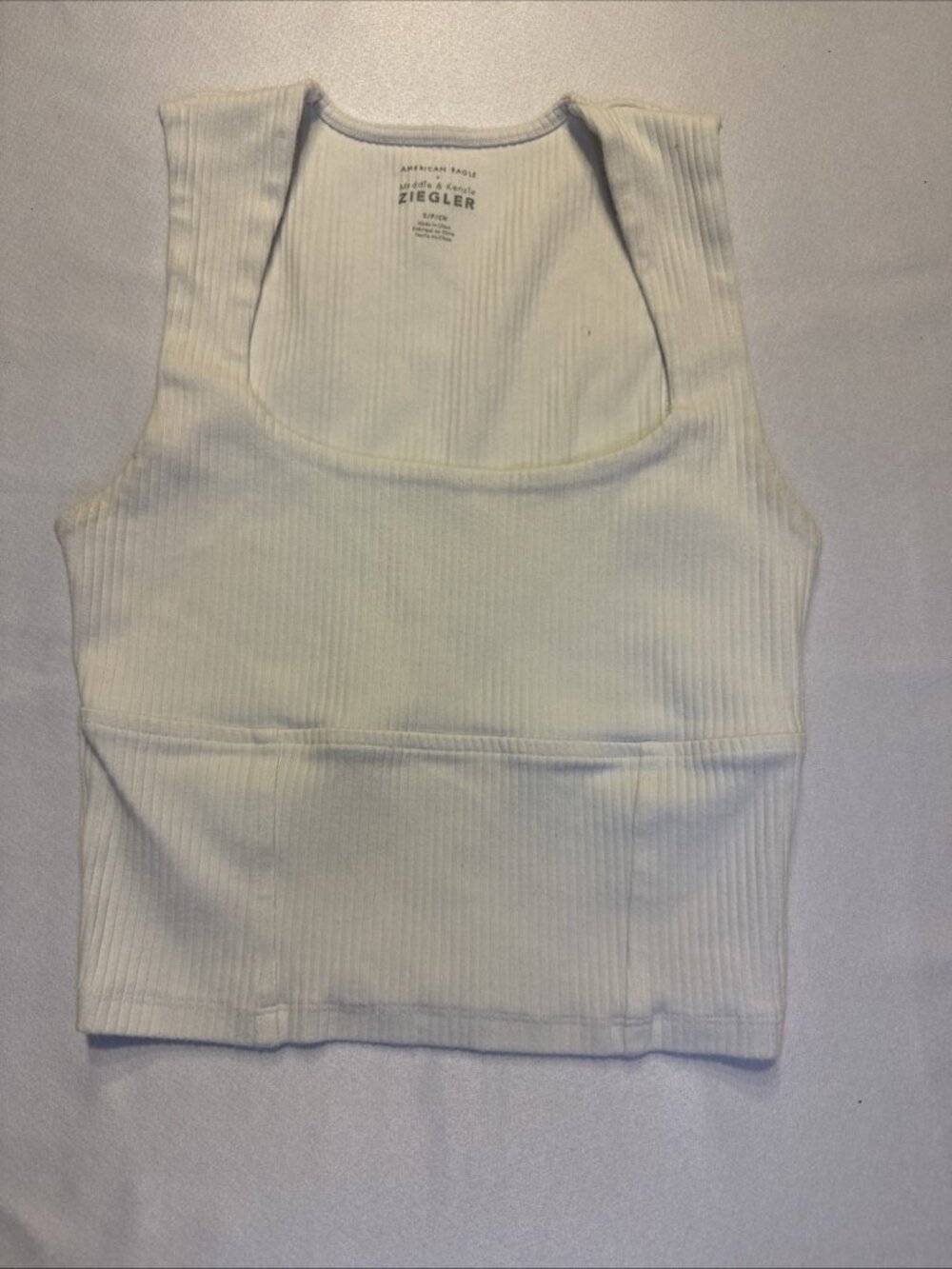 American Eagle Maddie and Kenzie Ziegler Ribbed White Cropped Top Size S